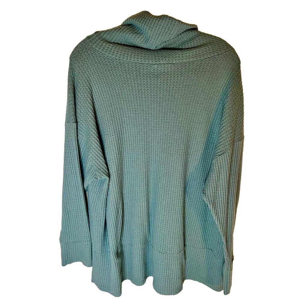 All For One Nordstrom Teal/Green Waffle Weave Cowl Neck Sweater Size Small